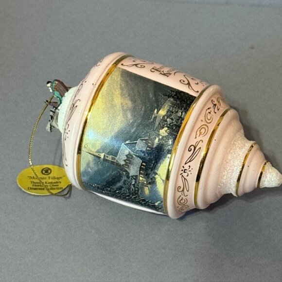 Vintage Thomas Kinkade Christmas Ornament Cottage Bradford Glass Moonlit Village - Picture 1 of 4